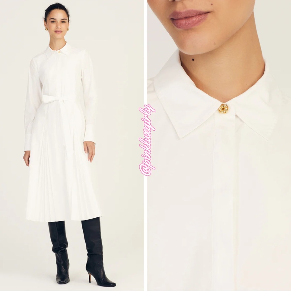 $595 Derek Lam 10 Crosby ANNETTE LONG SLEEVE PLEATED SHIRT DRESS ⚪️
